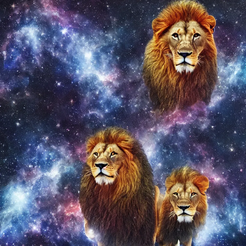 Image similar to lion in a galaxy made of stars, space, nebulas stars