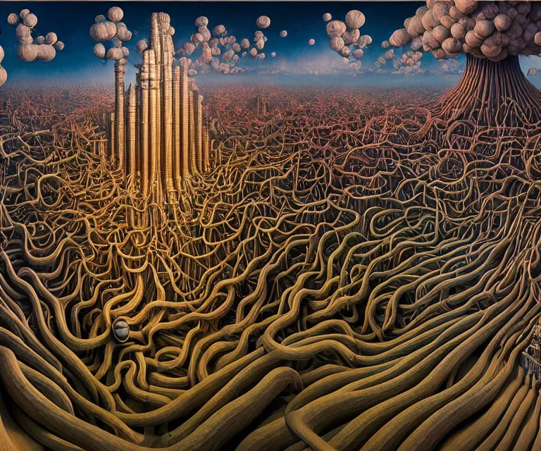 Image similar to hyper detailed 3d render like a Oil painting - is the world melting or am I descending into madness?, by Jacek Yerka, Mariusz Lewandowski, Houdini algorithmic generative render, Abstract brush strokes, Masterpiece, Edward Hopper and James Gilleard, Zdzislaw Beksinski, Mark Ryden, Wolfgang Lettl, hints of Yayoi Kasuma, octane render, 8k