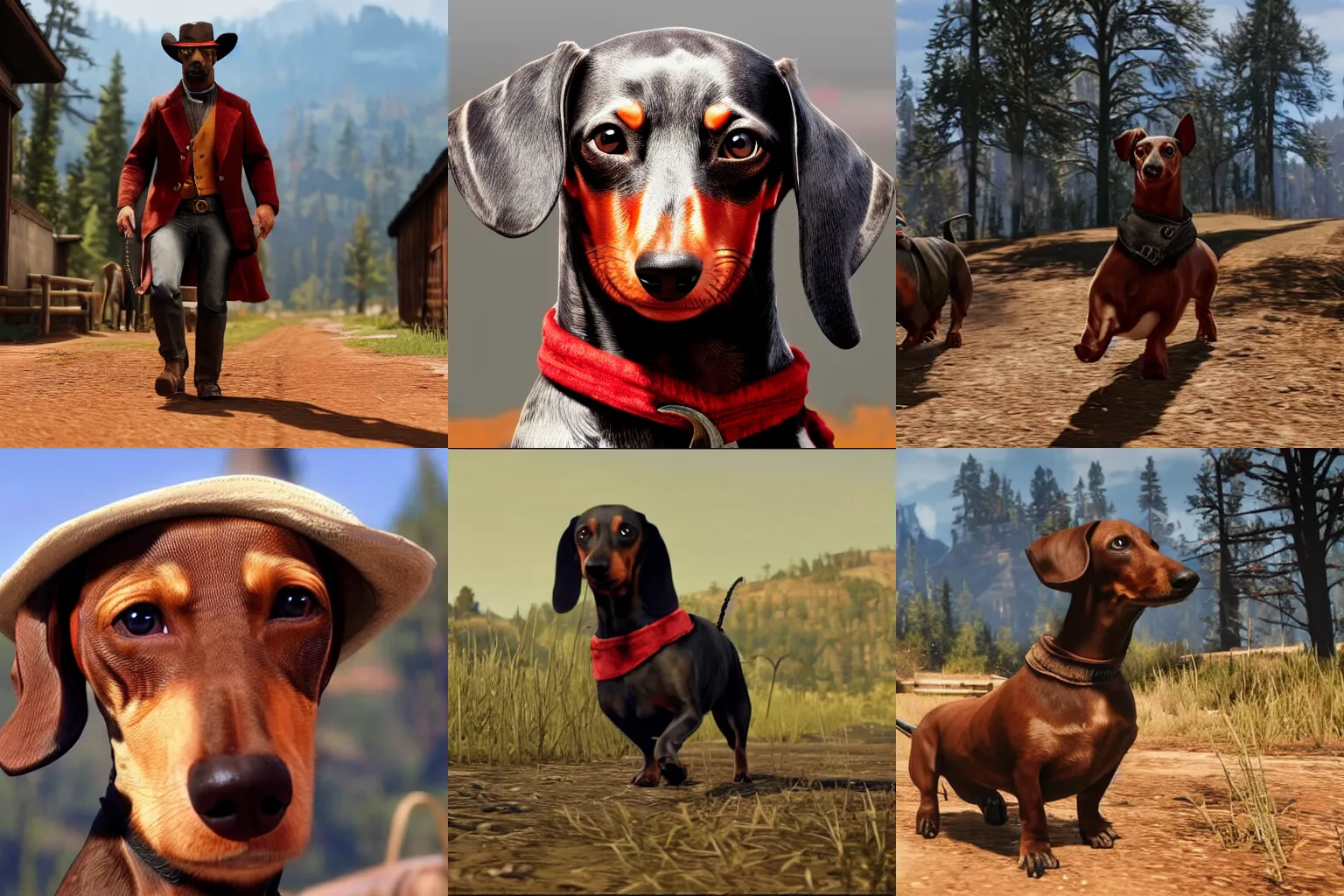 Prompt: Dachshund in Red Dead Redemption 2