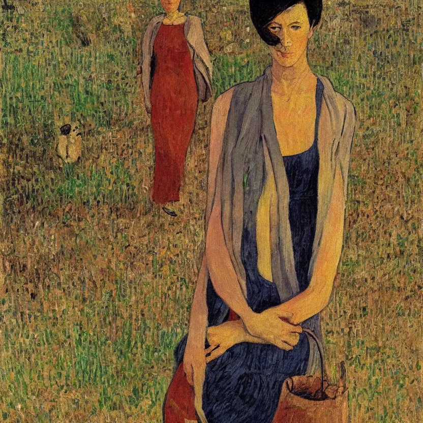 Image similar to a portrait illustration of a women in rural france by felice casorati, impressionism, expressionism