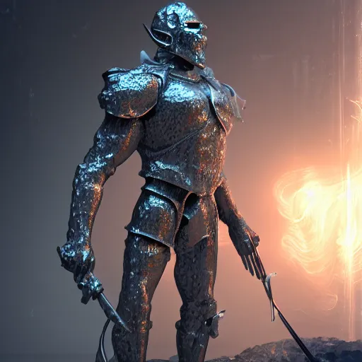 Image similar to 3 d render melted knight berserker, sculpture, chrometype, liquid metal, neotribal, raytraced, volumetric lightning, 8 k by wlop, innate studio h - 1 0 0 0 w - 1 0 0 0