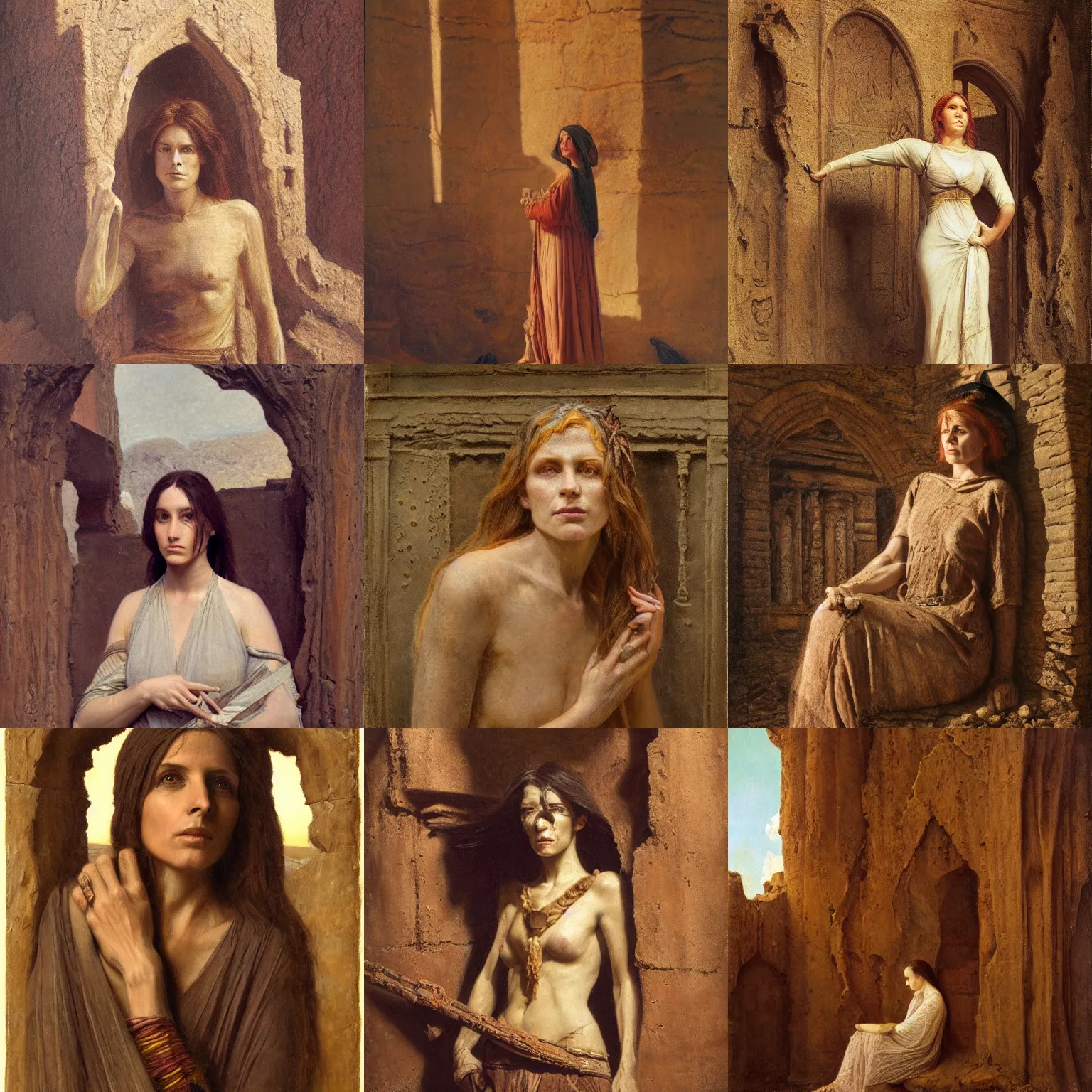 Prompt: portrait of a witch in a sandstone ruin by Edwin Longsden Long and Theodore Ralli and Nasreddine Dinet and Adam Styka, masterful intricate artwork. Oil on canvas, excellent lighting, high detail 8k