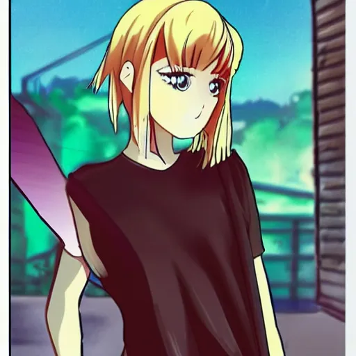 Image similar to anime girl with short blonde hair, 9 0 s anime style