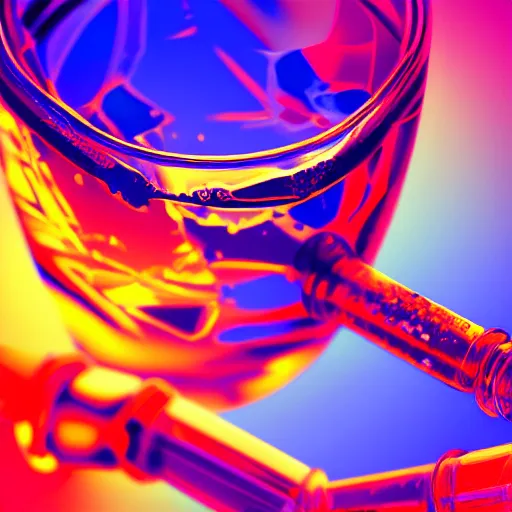 Image similar to alcohol under the microscope, Bright colors, hyperrealism, no blur, 4k resolution, ultra detailed, style of Anton Fadeev, Ivan Shishkin, John Berkey