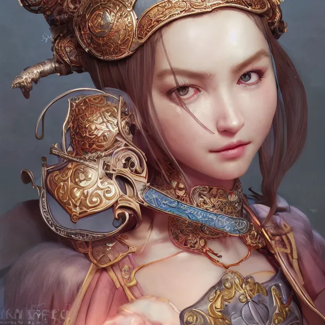 Image similar to studio portrait of neutral good colorful female cleric bard healer as absurdly beautiful, elegant, young skinny gravure idol, ultrafine hyperrealistic detailed face illustration by kim jung gi, irakli nadar, intricate linework, sharp focus, bright colors, matte, octopath traveler, final fantasy, unreal engine highly rendered, global illumination, radiant light, intricate environment