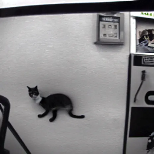 Image similar to gas station cctv footage of cat in a tank