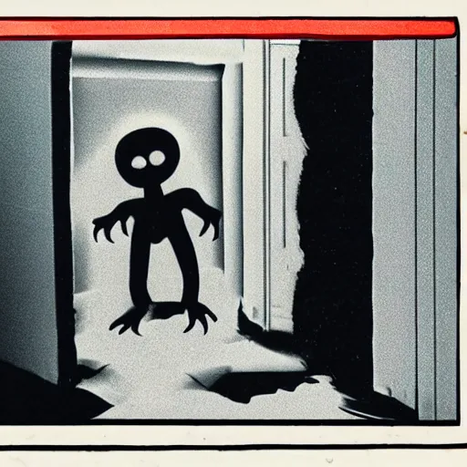 Prompt: vhs footage of a unsettling creepy thing hiding in the shadows