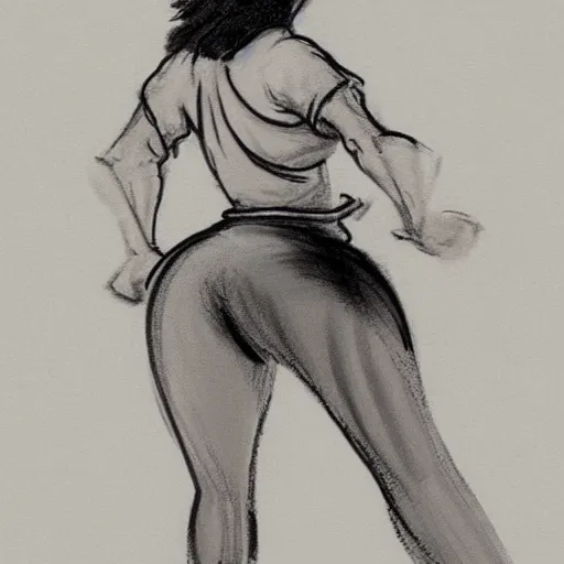 Image similar to milt kahl sketch of thick cuban girl wearing black yoga pants