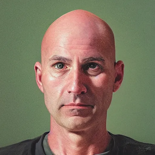 Prompt: a self portrait by a bald 50 year old