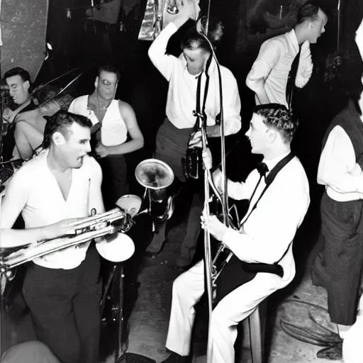 Prompt: snails playing jazz at a club, photograph, 1 9 5 0 s