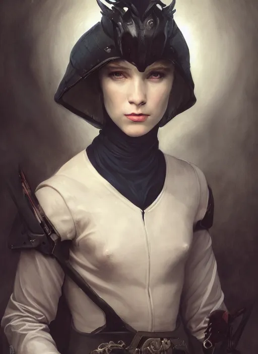 Image similar to portrait demon half human, elegant, wearing a bomber jacket, armor, hyper realistic, whitehorns, extremely detailed, dnd character art portrait, fantasy art,, dramatic lighting, vivid colors, deviant art, artstation, by edgar maxence and caravaggio and michael whelan and delacroix, lois van baarle and bouguereau