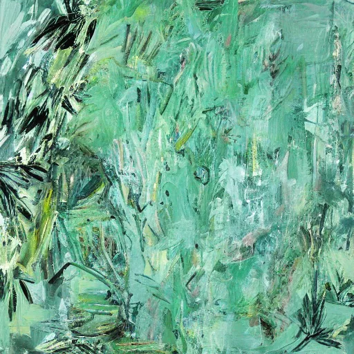 Prompt: an abstract painting of a giant bush sprawling out across a mint green background
