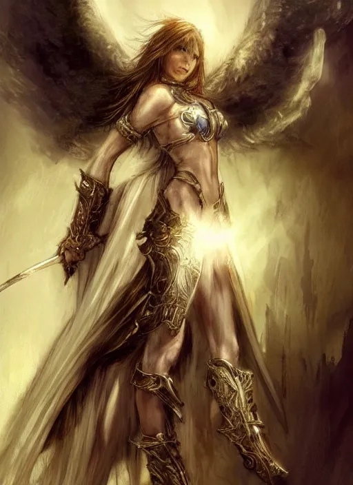 Image similar to concept art, angel knight girl. by artstation trending, by joseph mallord william turner, luis royo, highly detailed