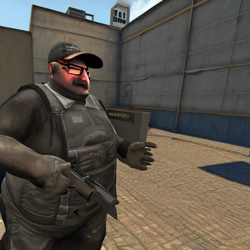 Prompt: Gabe Newell character in CS:GO screenshot, 2025
