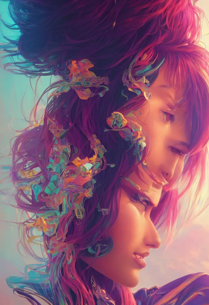 Image similar to beautiful, young woman, detailed gorgeous face, vaporwave aesthetic, synthwave, colorful, psychedelic, artstation, concept art, smooth, extremely sharp detail, finely tuned detail, ultra high definition, 8 k, unreal engine 5, ultra sharp focus, illustration, art by artgerm, greg rutkowski and alphonse mucha