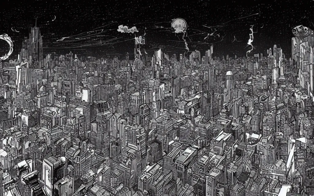 Prompt: massive thermonuclear explosion above city skyline, in the style of james jean and laurie greasley, dynamic composition, dramatic lighting, ultra detailed