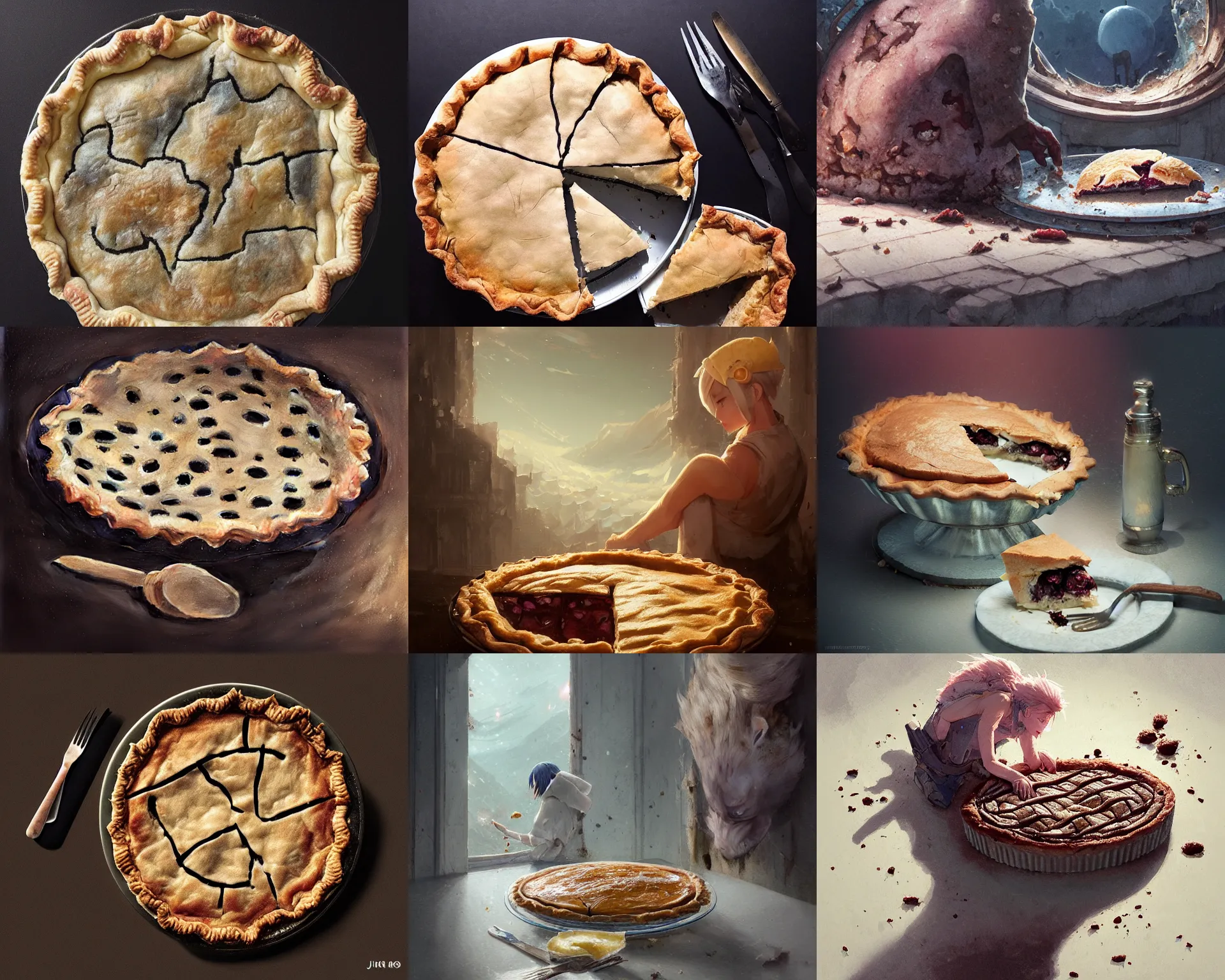 Prompt: baker and a moldy pie, magnificent, close up, details, sharp focus, elegant, highly detailed, illustration, by Jordan Grimmer and greg rutkowski and PiNe(パイネ) and 薯子Imoko and 香川悠作 and wlop and maya takamura, intricate, beautiful, Trending artstation, pixiv, digital Art