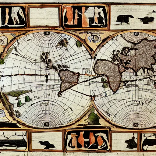 Image similar to ancient navigation map, illustration