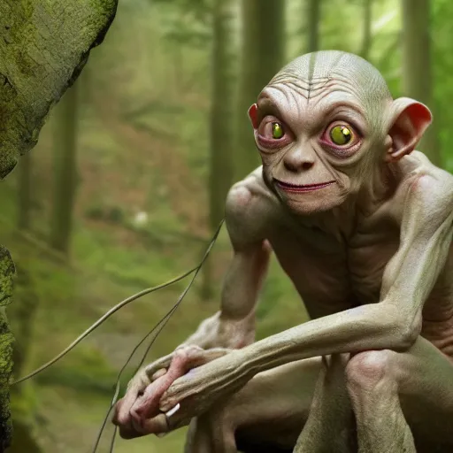 Image similar to Gollum makes twine in rainy forest