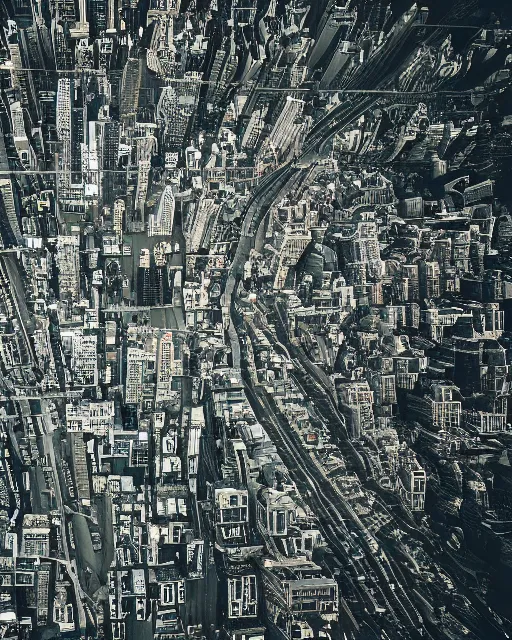 Prompt: new york city, made of intricate decorative lace leaf skeleton, shot from a drone, in the style of the dutch masters and gregory crewdson, dark and moody