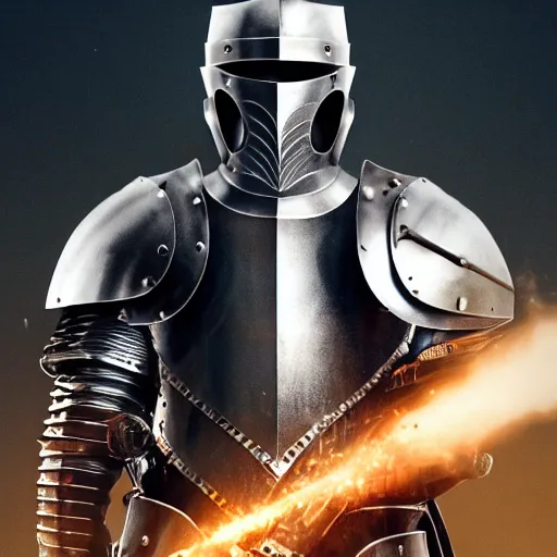 Prompt: knight in plate armor holding a machine gun, cinematic dramatic high quality 4 k poster