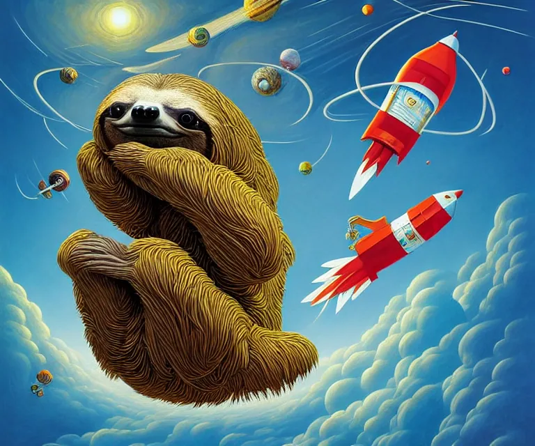 Prompt: hyper detailed 3d render like a Oil painting - a cartoon sloth riding a rocket into space, by Jacek Yerka, Mariusz Lewandowski, Houdini algorithmic generative render, Abstract brush strokes, Masterpiece, Edward Hopper and James Gilleard, Zdzislaw Beksinski, Mark Ryden, Wolfgang Lettl, hints of Yayoi Kasuma, octane render, 8k