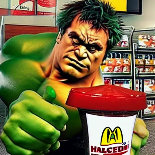 Prompt: The Hulk as a Mcdonald’s employee