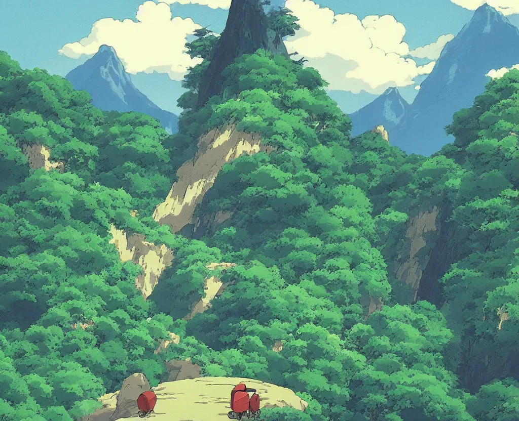 Prompt: a beautiful mountain landscape by studio ghibli