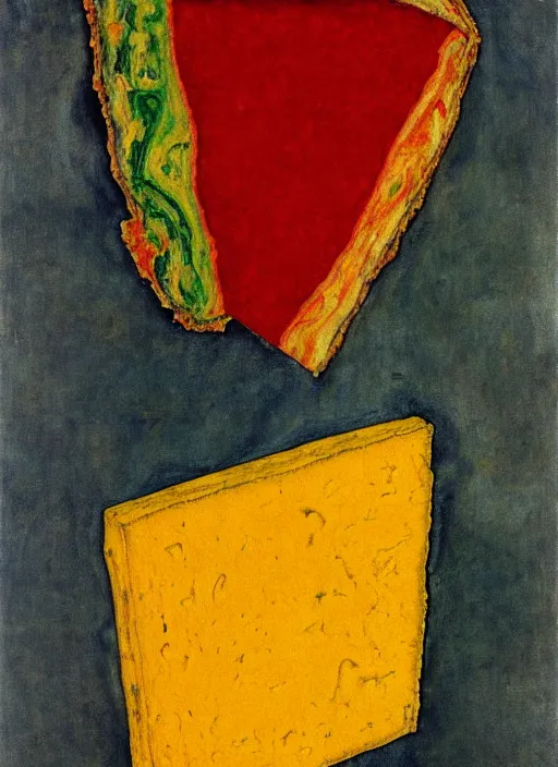 Image similar to rainbow piece of cheese, egon schiele