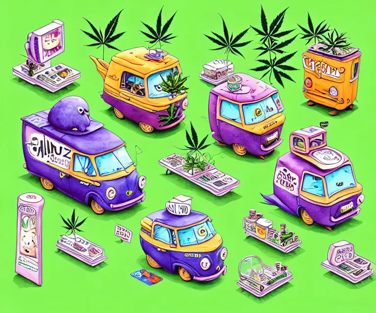 Image similar to cute and funny, a tiny cannabis shop, ratfink style by ed roth, centered award winning watercolor pen illustration, isometric illustration by chihiro iwasaki, edited by craola, tiny details by artgerm and watercolor girl, symmetrically isometrically centered