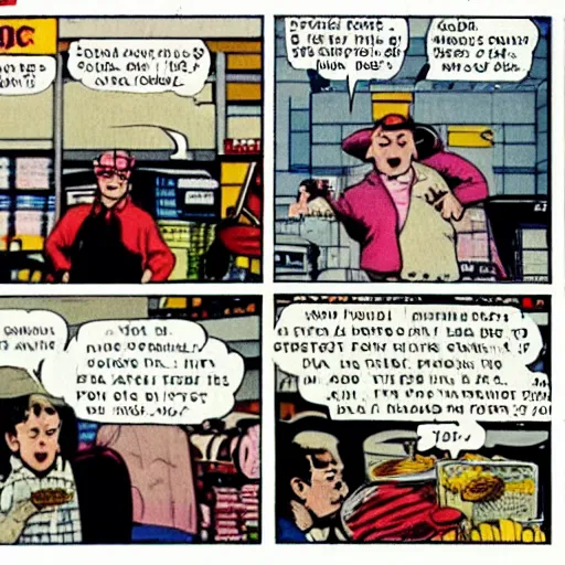 Prompt: typical costco customer, hyper realistic, vintage comic