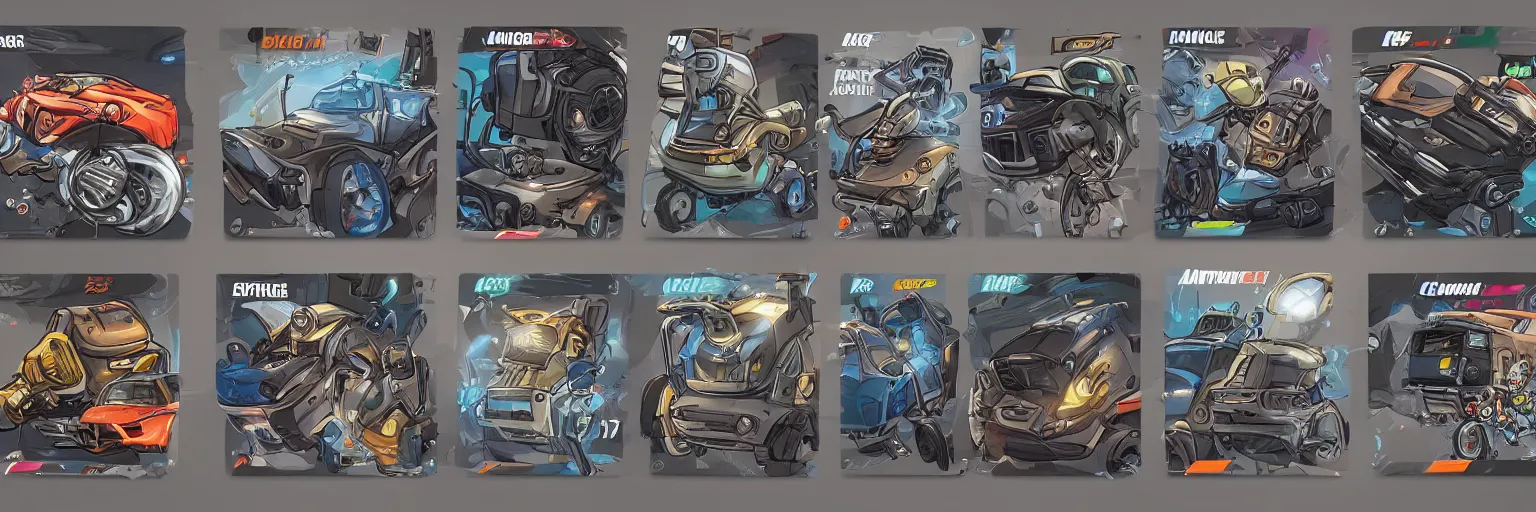 Image similar to car engine car parts concept art card, comic page, realistic fortnite, ui card