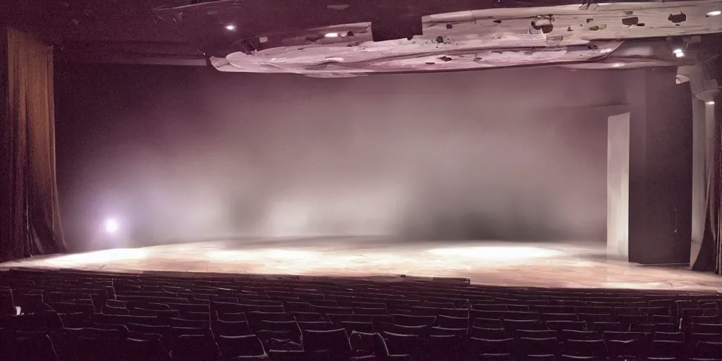 Image similar to a photograph of a tornado on a theater stage