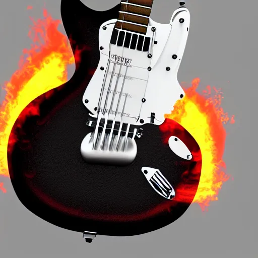 Image similar to epic guitar with flames, 3D octane render