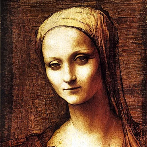 Prompt: lady with a scarf, by leonardo da vinci