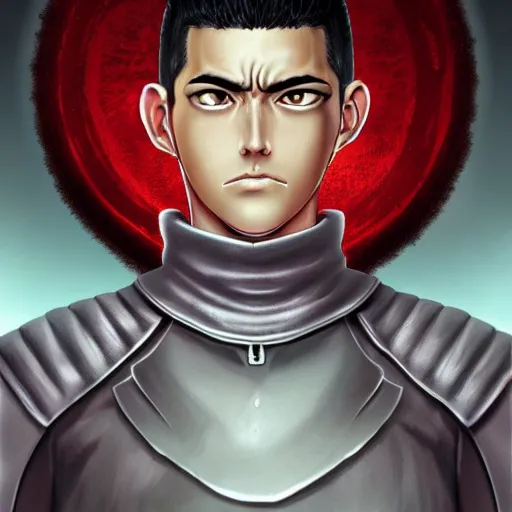 Prompt: a portrai with Guts from berserk , artstation, deviantart, semirealistic style, digital art , digital painting