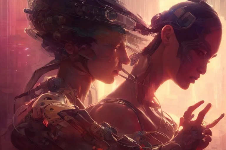 Image similar to light, sacred geometry, algorithms, intelligence and science, cyberpunk masterpiece, art by artgerm and greg rutkowski and ruan jia and Mucha