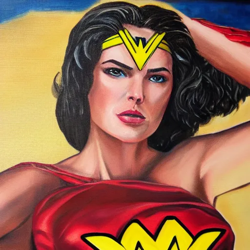 Image similar to wonder women, oil painting, highly detailed, new costume, medium close - up