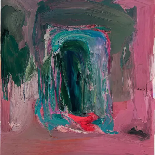 Prompt: _ in _ these _ paintings _ we _ see _ a _ big _ man _ who _ seem _ to _ be _ walking _ in _ circles in an empty void space, 4 k, in the style of ben quilty, hyper realism, minimal green and pink palette, medium shot, oil paint with thick brushstrokes of paint, impasto, detailed,