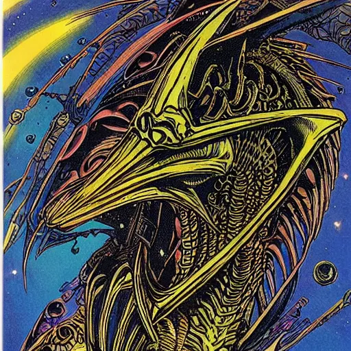 Image similar to alien space dragon by philippe druillet