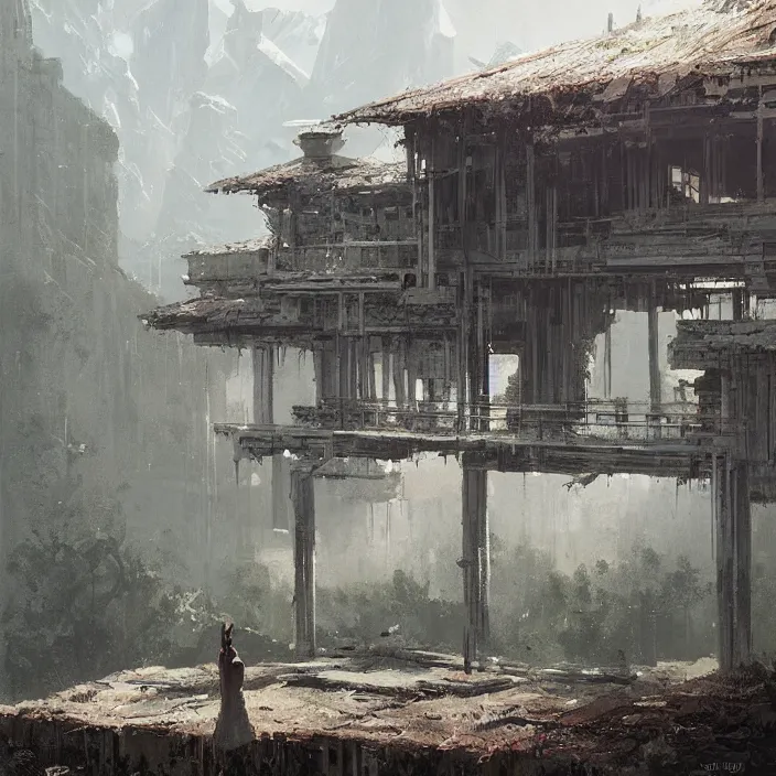 Image similar to a building in a serene landscape, by greg rutkowski