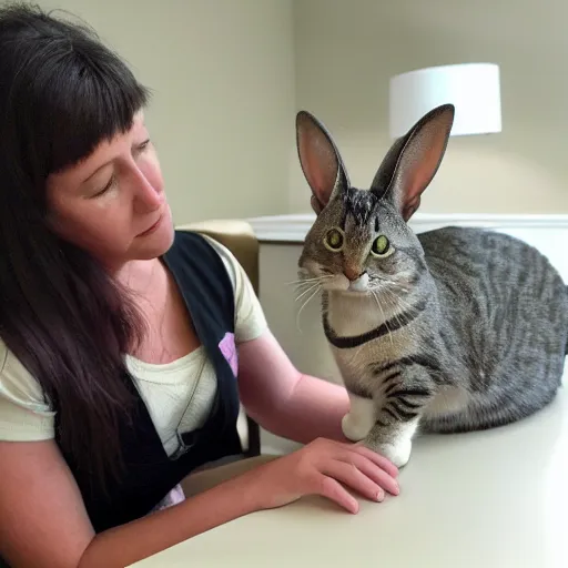 Image similar to Cat and Bunny in therapist office