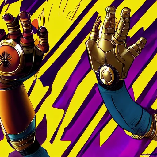 Prompt: Ahmadinejad snaps his fingers in infinity gauntlet, artstation