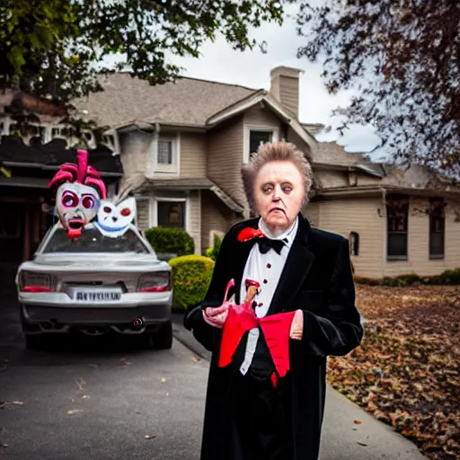 Image similar to christopher walken trick or treating on halloween, ( sony a 7 r iv, symmetric balance, polarizing filter, photolab, lightroom, 4 k, dolby vision, photography awardm, voque, perfect face )