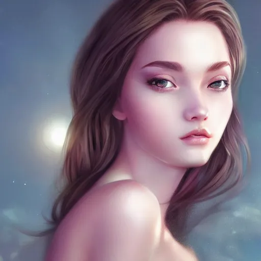 Image similar to a bored gorgeous female, photo, professionally retouched, soft lighting, wearing sundress, illuminated by moonlight, realistic, smooth face, goddess, luscious lips, perfect eyes, wide angle, sharp focus on eyes, 8 k high definition, insanely detailed, intricate, elegant, art by artgerm and wlop