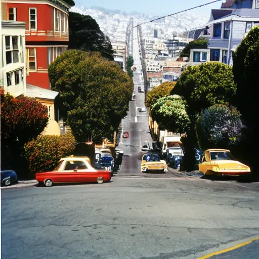 Image similar to color photography of Lombard Street, San Francisco In 1975