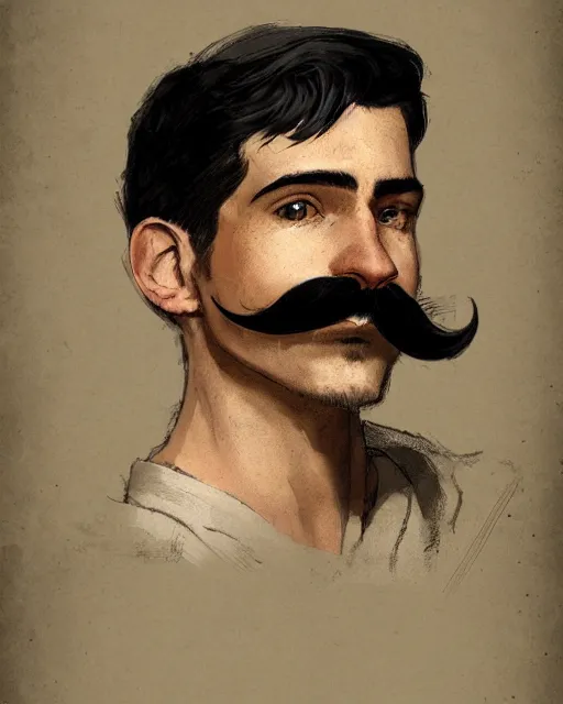 Prompt: a portrait of a male vintage thief with mustache by Cedric Peyravernay