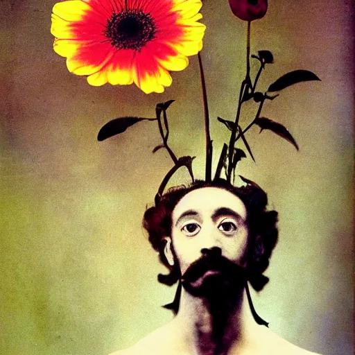 Prompt: flower, man, photo, photography, salvador dali