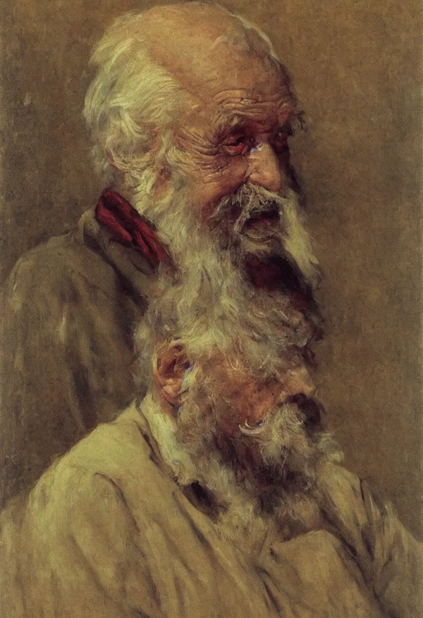 Prompt: Painting by Ilya Repin, portrait of an old man