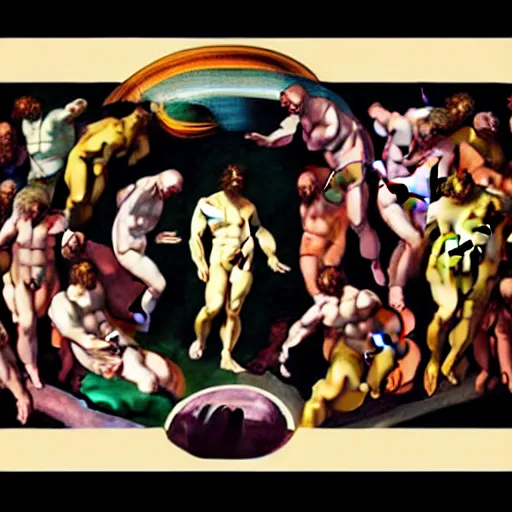 Prompt: The creation of the universe, crowded, in the style of Michelangelo